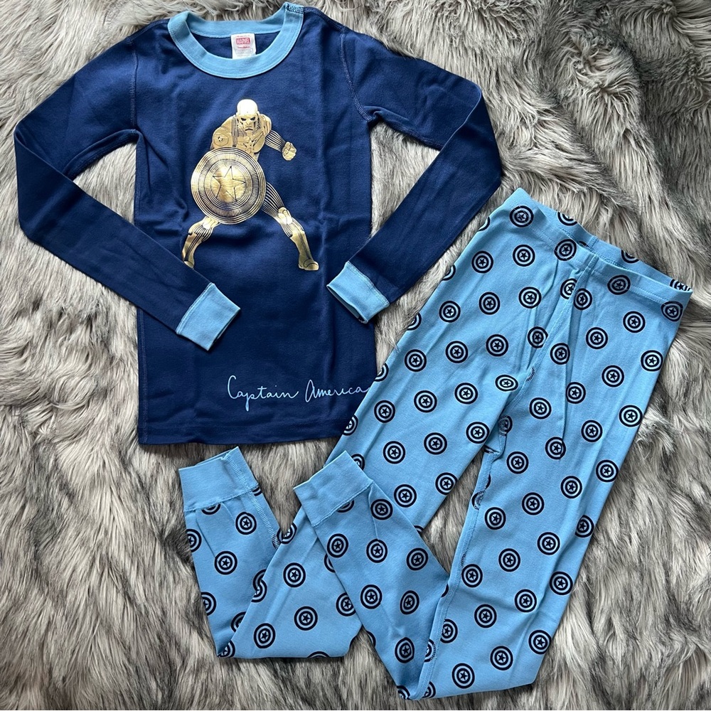 Hanna Andersson Marvel, Kids pajama set, Blue & gold, Size 140 cm | US 10